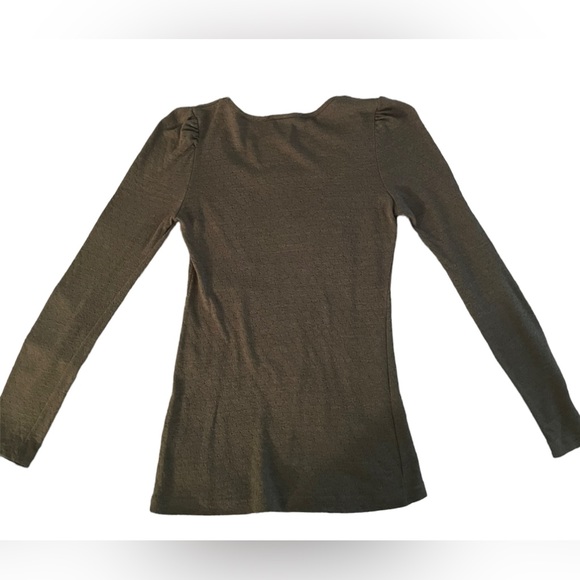Long-Sleeved Puff Shoulder Green Top - Picture 2 of 5